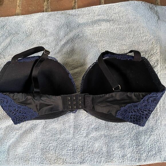 VICTORIA'S SECRET VERY SEXY PUSH UP BRA 34DDD Black Blue Overlay - Picture 4 of 5